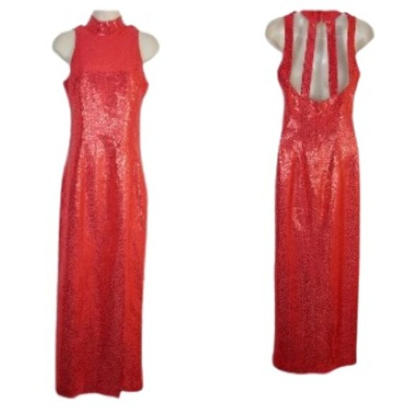 Vintage 1970s Flirtations By Alfred Angelo Maxi Dress Ball Gown Red Sequin 4 - Picture 1 of 9